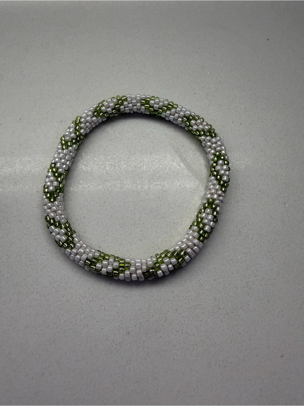 White and Green Bead Bracelet